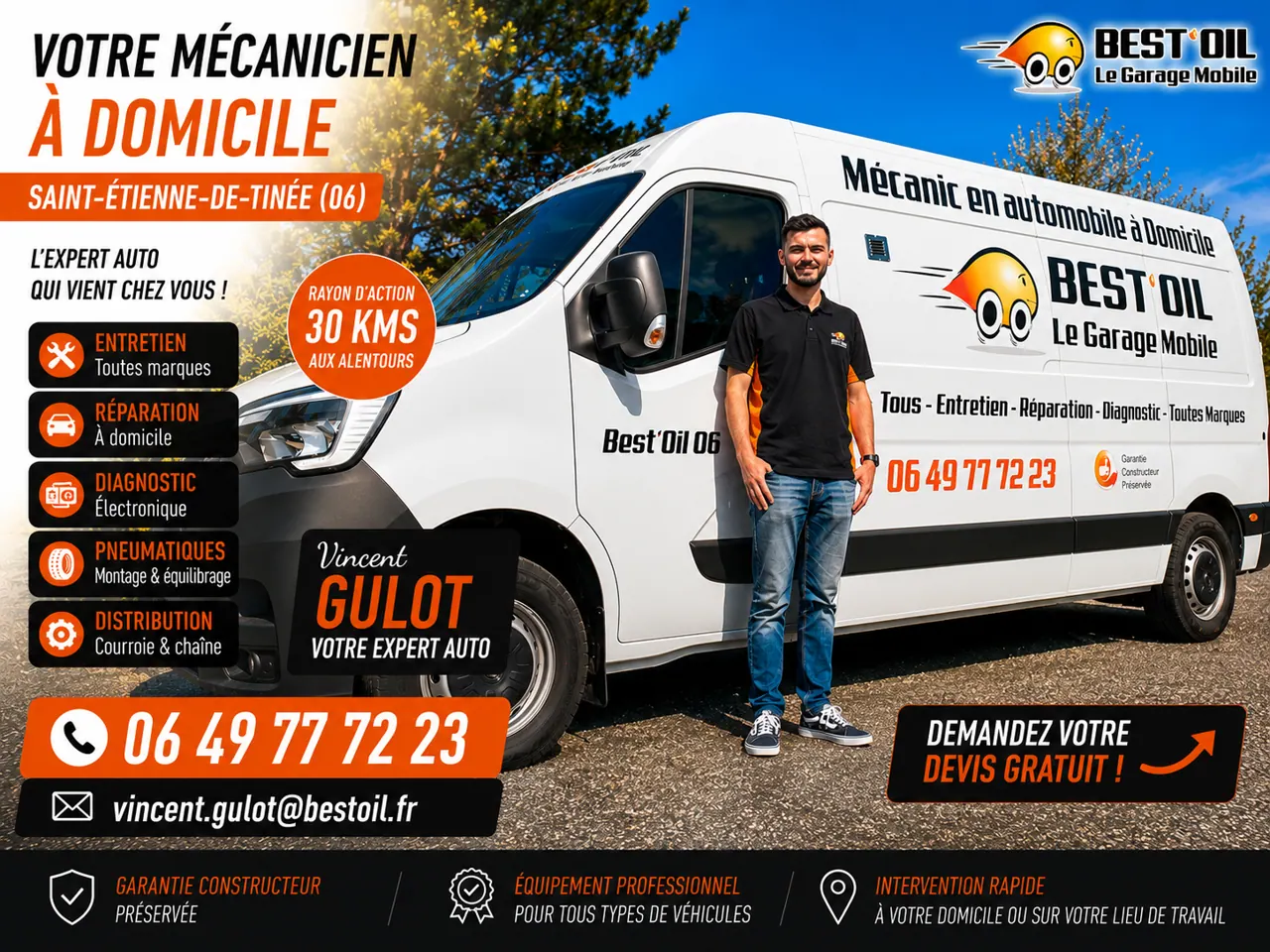 Vincent Gulot, mécanicien à domicile Best'Oil à Saint-Étienne-de-Tinée dans les Alpes-Maritimes (06)