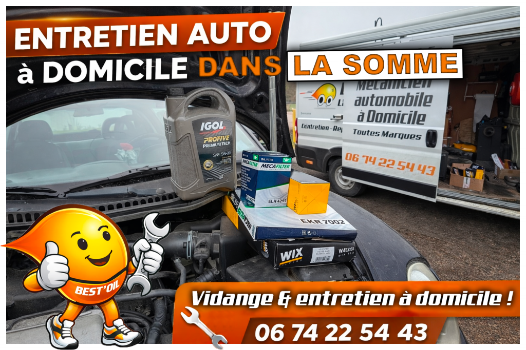 Mr OUTREBON Benoit, mécanicien à domicile Best'Oil en intervention au domicile d'un client pour une révision.