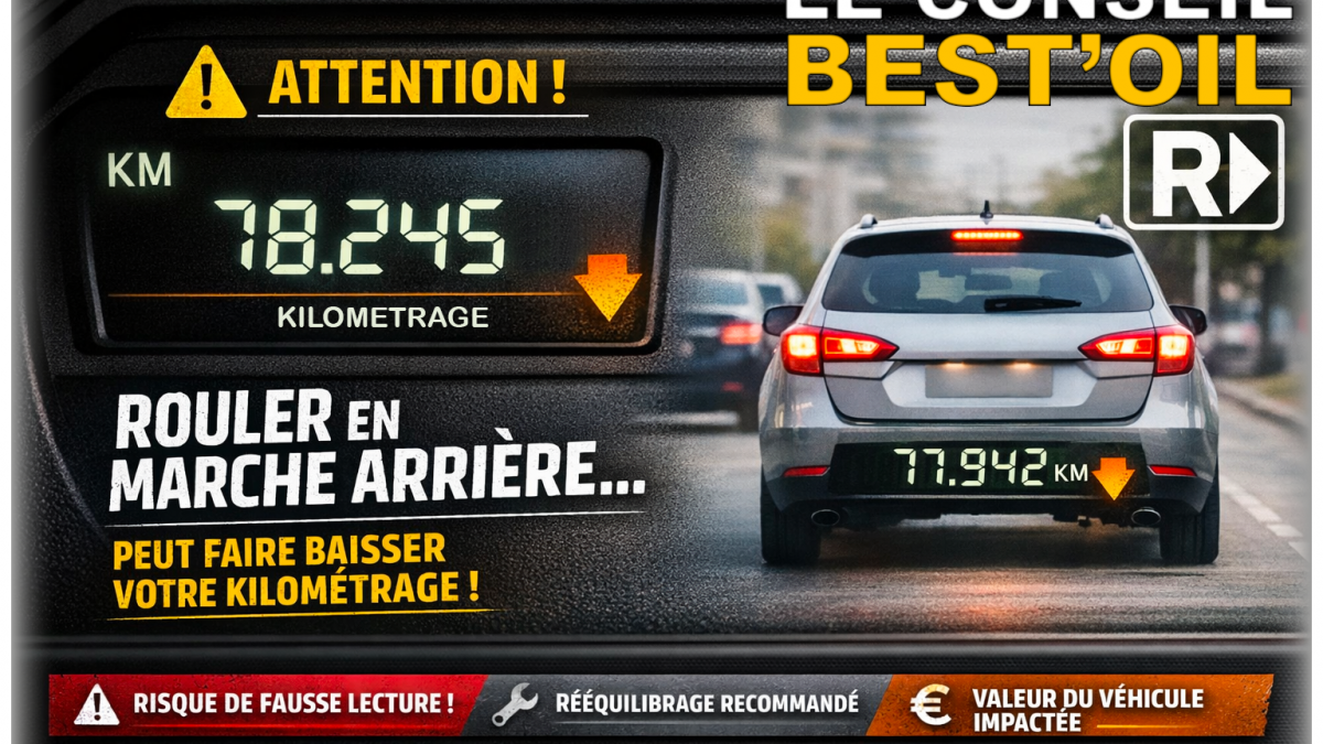 photo d'illustration de la blague du premier avril portant sur le fait que reculer fait diminuer votre compteur kilométrique