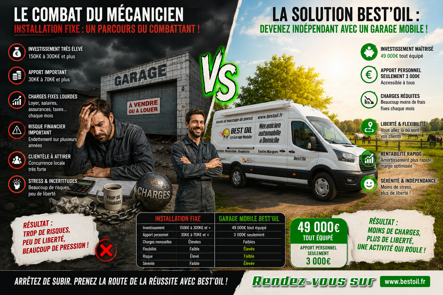 Différences notables entre l'installation en garage fixe classique et l'installation en garage mobile Best'Oil.
