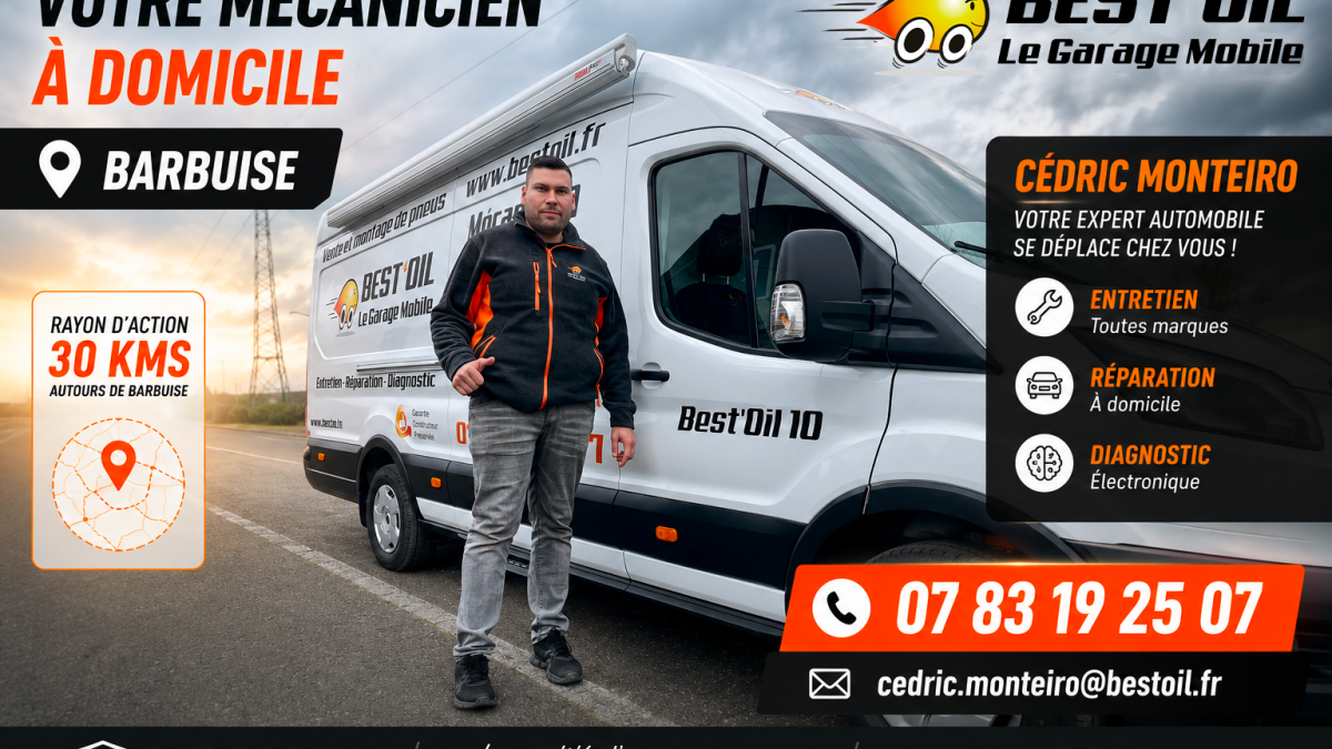 Mécanicien à domicile dans l'Aube - Cédric Monteiro Best'Oil intervenant à Barbuise pour l'entretien et la réparation automobile