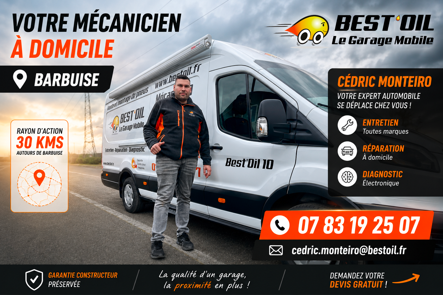 Mécanicien à domicile dans l'Aube - Cédric Monteiro Best'Oil intervenant à Barbuise pour l'entretien et la réparation automobile