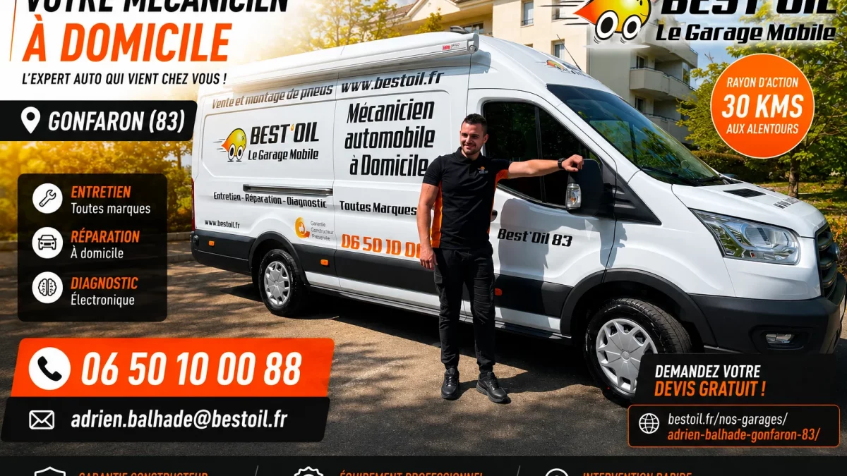 Mécanicien à domicile dans le Var - Adrien Balhade Best'Oil à Gonfaron pour entretien, réparation automobile, diagnostic et pneumatiques toutes marques